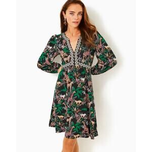 LILLY PULITZER Wexlee Dress Size 2 Green Dancing In The Moonlight 3/4 Sleeve NWT